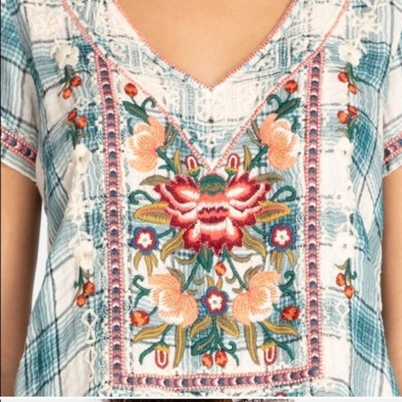 Plaid embroidered julienne drape top by Johnny Was - Picture 2 of 7